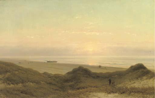 Johannes Josephus Destrée - On the beach at sunset