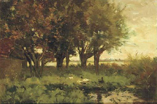 Johannes Karel Leurs - Ducks on the waterside