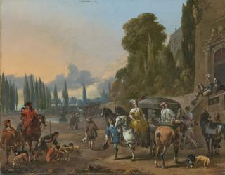 Johannes Lingelbach - A hawking party setting out from a country house