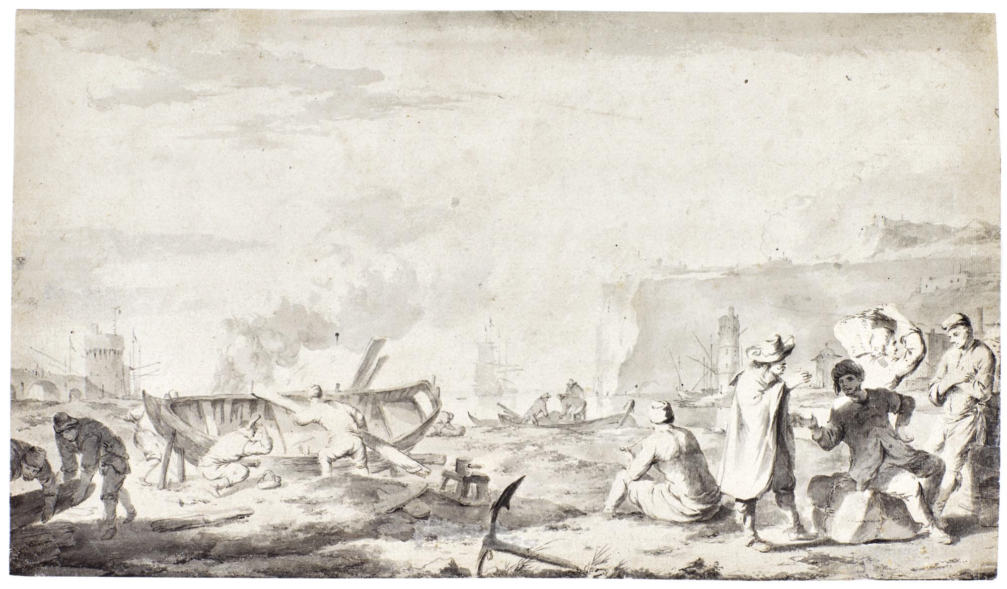 Johannes Lingelbach - A Mediterranean Quayside Scene