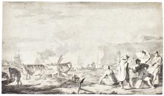 Johannes Lingelbach - A Mediterranean Quayside Scene