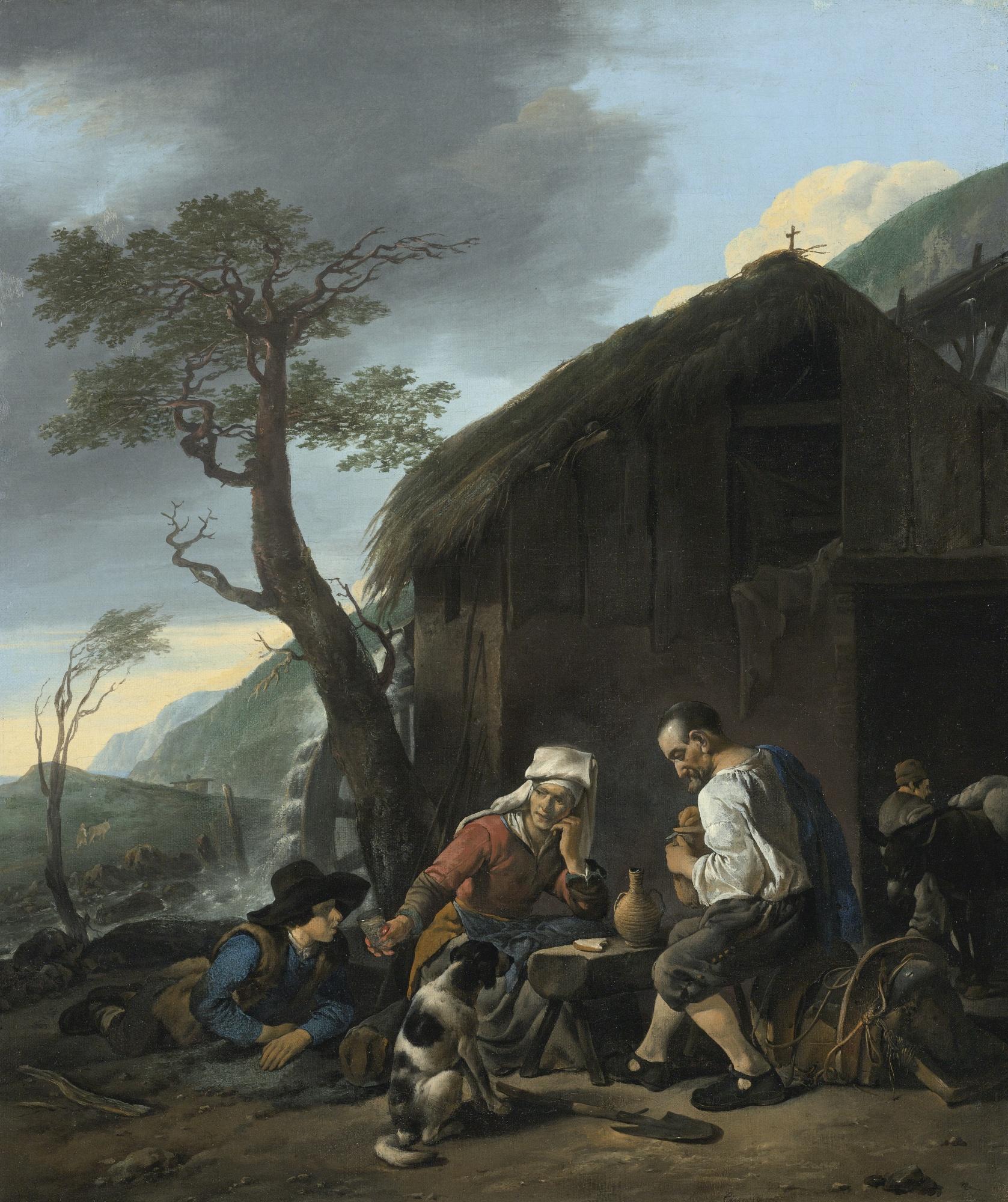 Johannes Lingelbach - A Watermill With Peasants Taking Refreshments