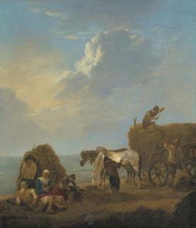 Johannes Lingelbach - An extensive landscape with haymakers
