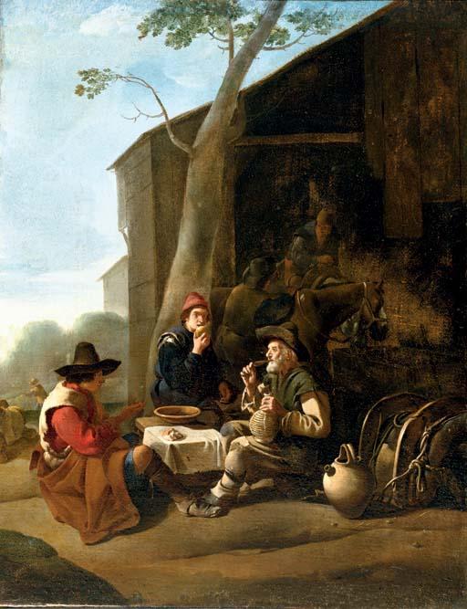 Johannes Lingelbach - Peasants resting before an inn