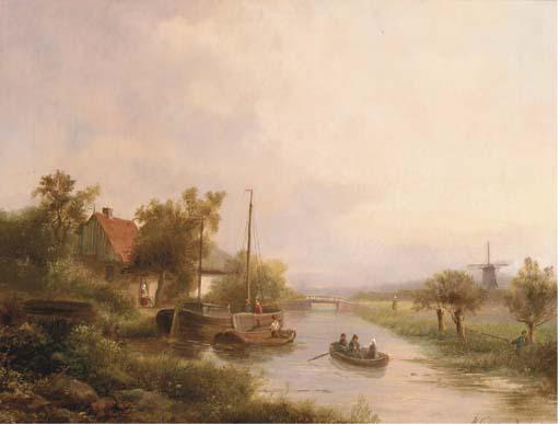 Johannes Petrus van Velzen - Along the river in summer
