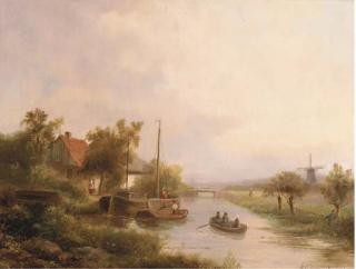 Johannes Petrus van Velzen - Along the river in summer