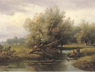 Johannes Pieter van Wisselingh - Anglers on a riverbank