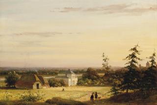 Johannes Pieter van Wisselingh - Figures taking a stroll by a hunting lodge