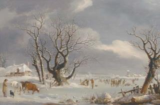 Johannes Pieter van Wisselingh - Skaters in a Dutch winter landscape