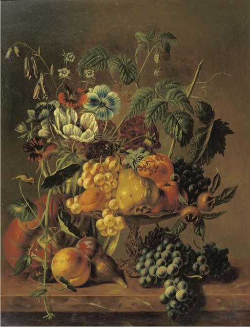 Johannes Reekers Jun. - A still life with various fruit and flowers