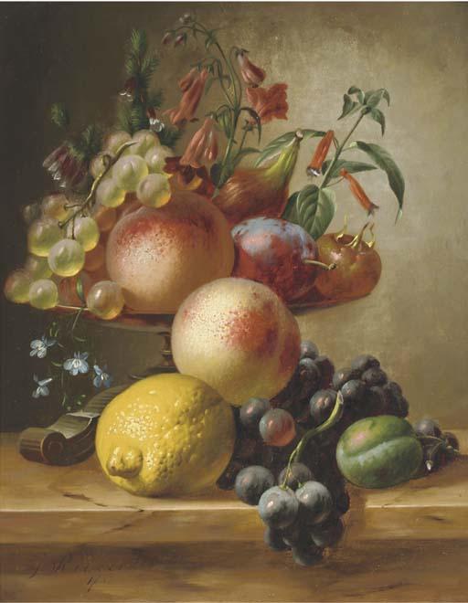 Johannes Reekers Jun. - Still life with fruit on a ledge