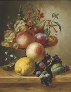 Johannes Reekers Jun. - Still life with fruit on a ledge