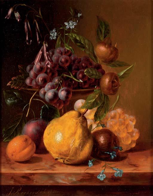 Johannes Reekers Jun. - Still life with grapes and a quince