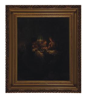 Johannes Rosierse - Ladies doing needlework by lamplight