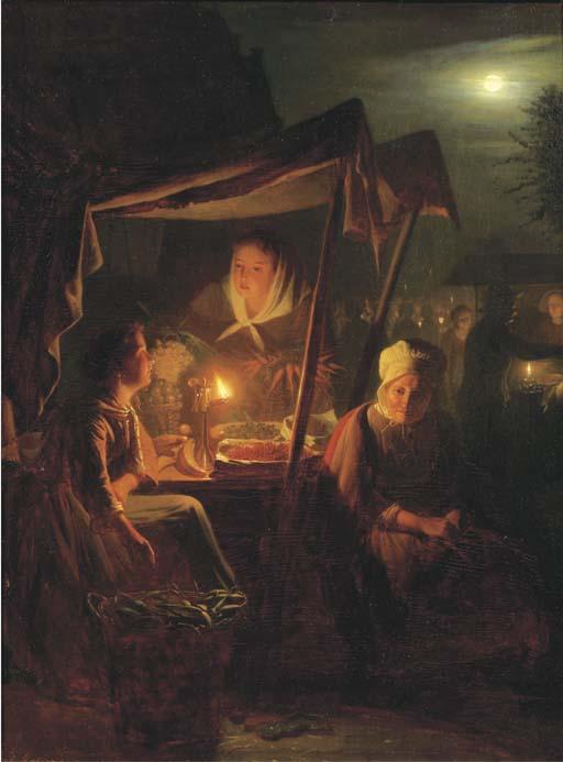Johannes Rosierse - Nocturne: selling berries on the evening market