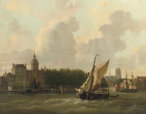 Johannes Rutten - A view of Hotel Bellevue in Dordrecht with the Grote Kerk beyond