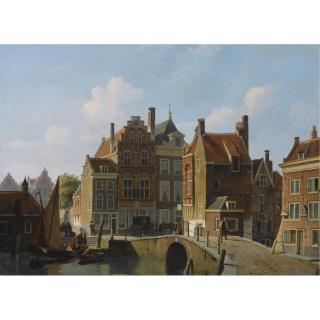 Johannes Rutten - Figures In The Streets Of A Dutch Town, Possibly The Gaardbrug In Utrecht