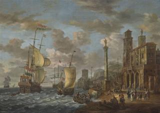 Johannes Sturck Ou Sturckenburgh - Vue imaginaire d\'un port avec caprice d\'architectures romaines