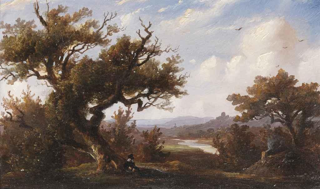 Johannes Tavenraat - A figure resting in the shade of a large oak tree