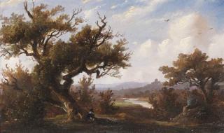Johannes Tavenraat - A figure resting in the shade of a large oak tree