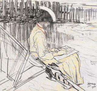 Johannes Theodorus Toorop - Portrait d\'Emma Bellwidt sur la plage de Domburg