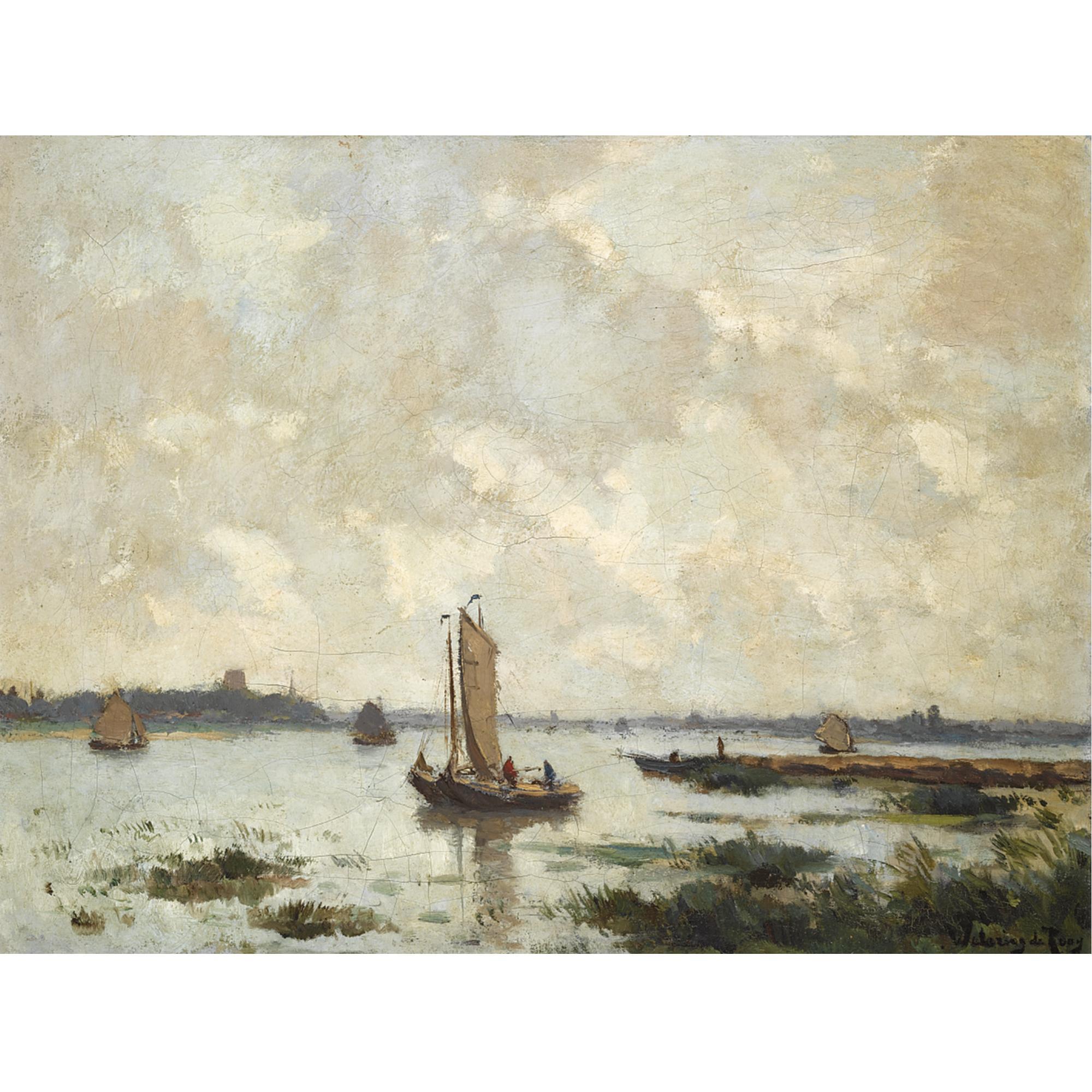 Johannes van de Wetering de Rooij - \'Op De Merwede Bij Woudrichem\'