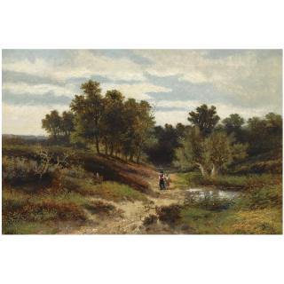 Johannes Warnardus Bilders - Dutch Figures In A Wooded Landscape Near Oosterbeek