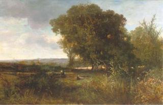 Johannes Warnardus Bilders - Gathering wood at the edge of a forest