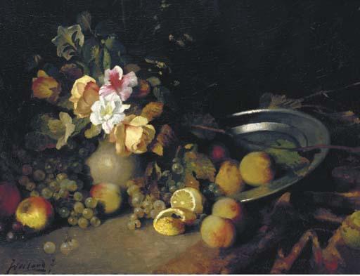 Johannes Weiland Jun. - Flowers and fruits on a ledge