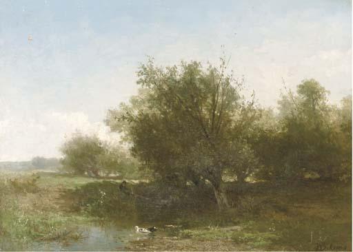 Johannes Wernardus Bilders - An angler in a summer landscape