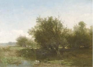Johannes Wernardus Bilders - An angler in a summer landscape