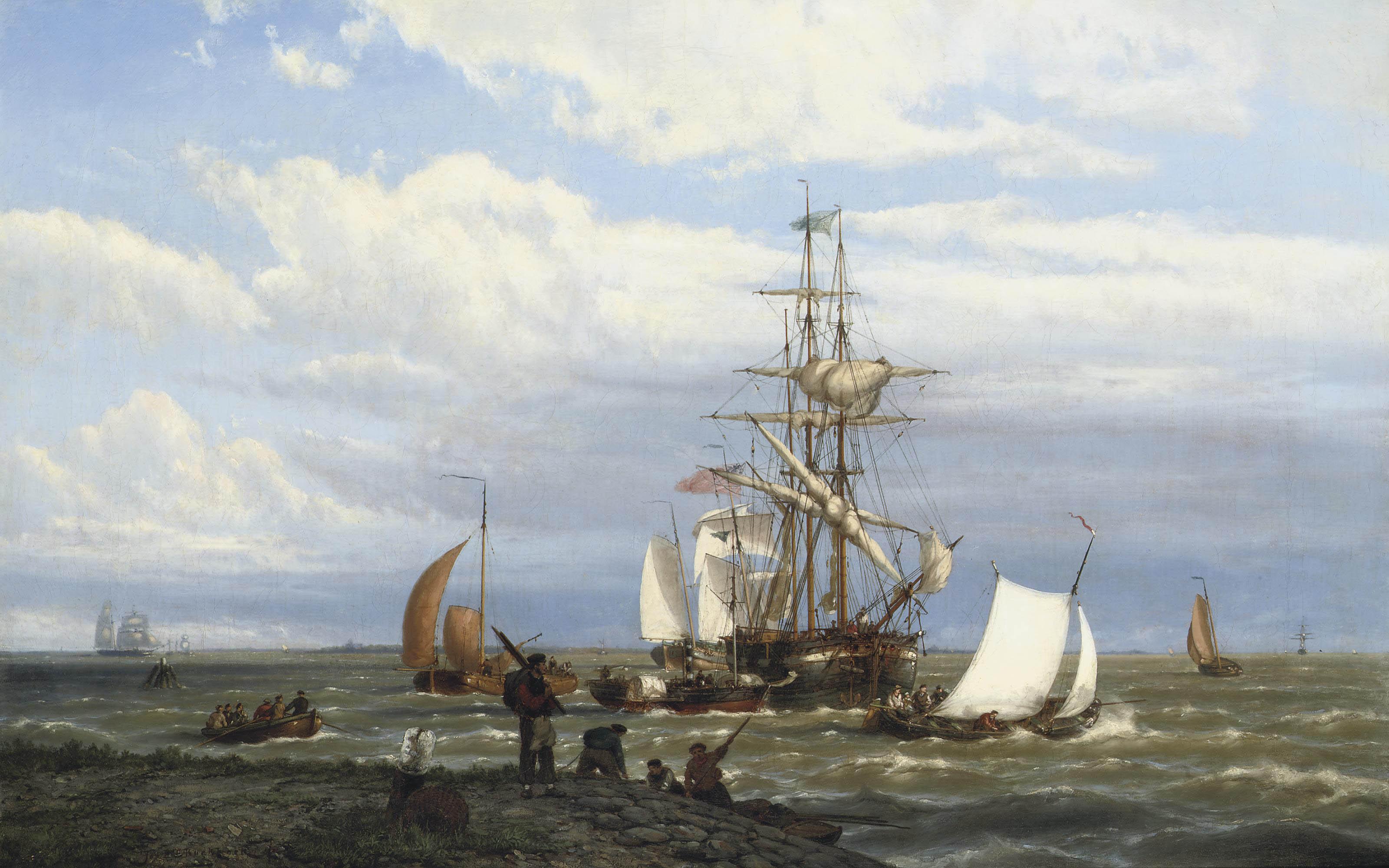 Johannnes Hermanus Barend Koekkoek - A busy estuary