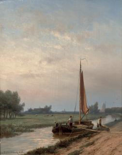 Johannnes Hermanus Barend Koekkoek - Unloading a barge on the Gooische vaart, Hilversum