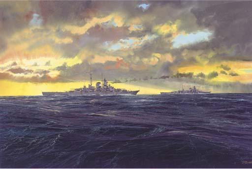 John A. Stewart - Bismarck And Prince Eugen Exercising In The Baltic