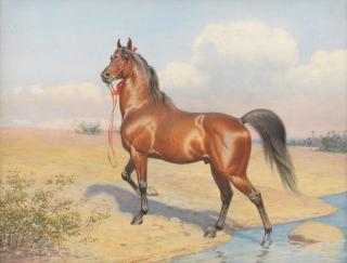 John Alexander Harington Bird - Arab horse by an oasis
