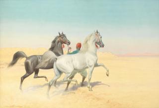 John Alexander Harrington Bird - Arabian horses in the desert; Arab stallions at sunset. (2)