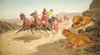 John Alexander Harrington Bird - Ashurbanipal And Assur-Sharratt At A Lion Hunt