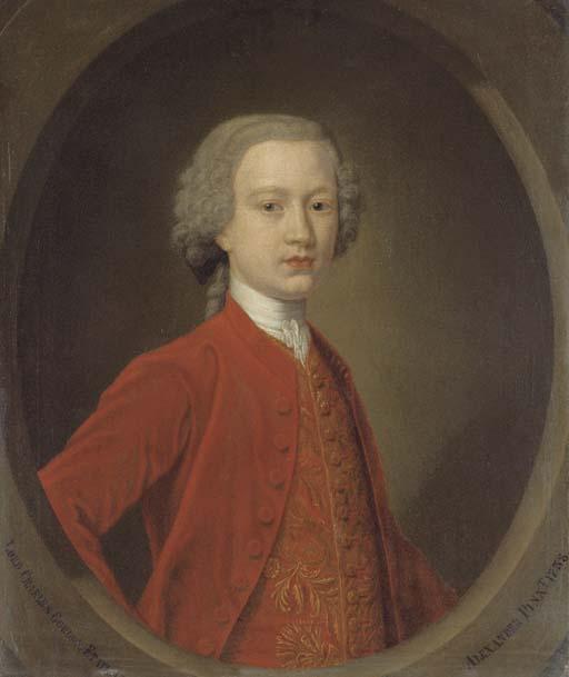 John Alexander - Portrait of Lord Charles Gordon (c.1721-1780), aged 17, half-length, in a red coat with a gold-embroidered waistcoat, feigned oval