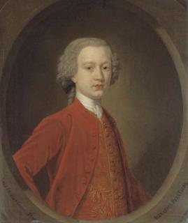 John Alexander - Portrait of Lord Charles Gordon (c.1721-1780), aged 17, half-length, in a red coat with a gold-embroidered waistcoat, feigned oval