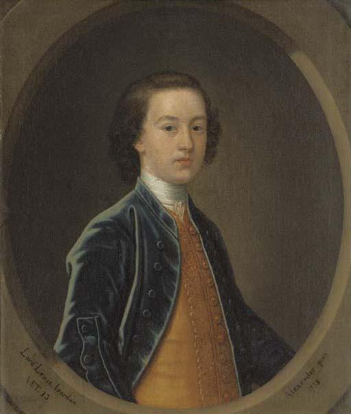 John Alexander - Portrait of Lord Lewis Gordon, aged 13, half-length, in a blue coat and a gold waistcoat, feigned oval