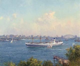 John Allcot, O.B.E. - The Freighter City of Sydney Departing Sydney Harbour