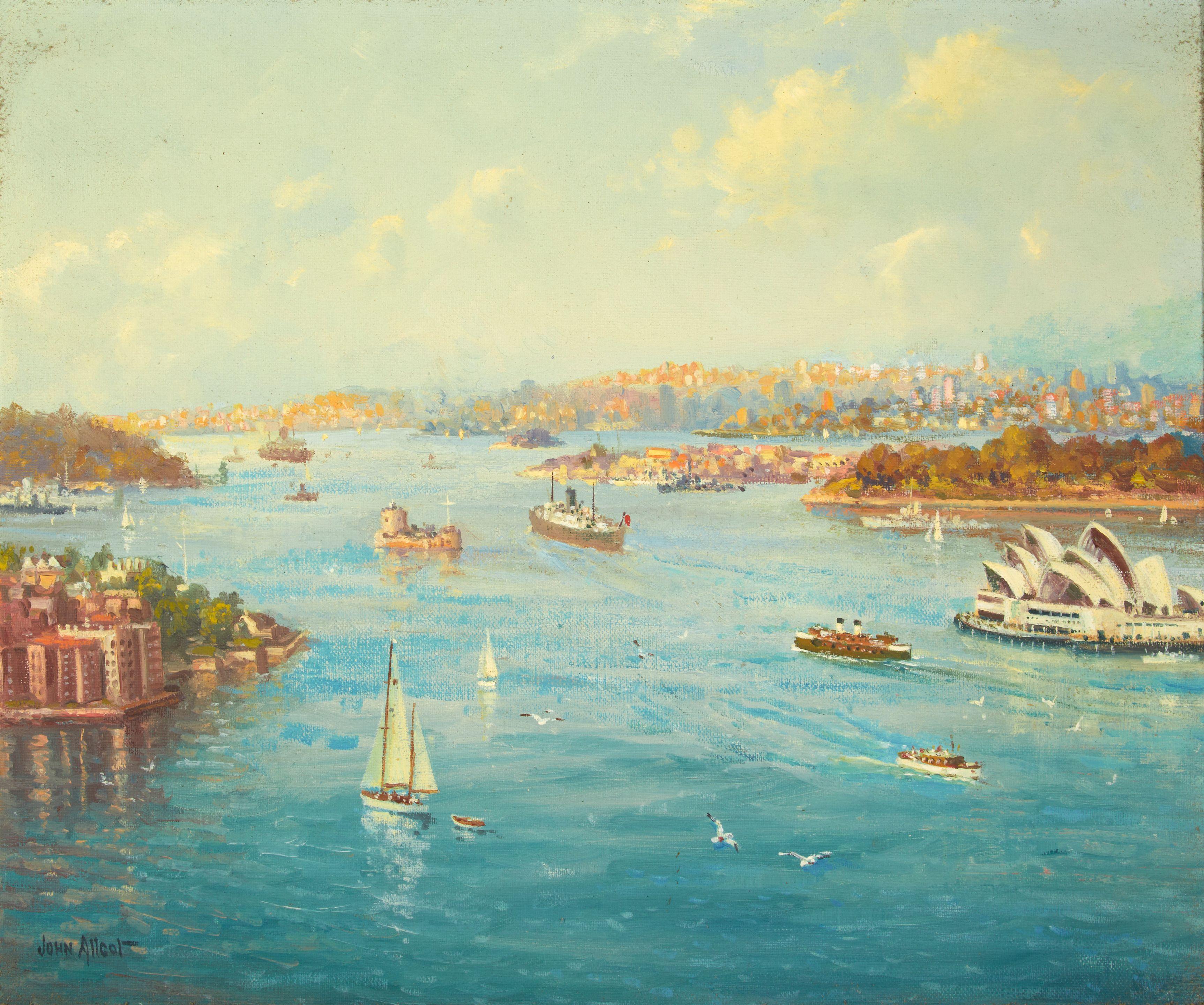 John Allcot - Sydney Harbor and the Opera House framed 50.3 x 57.8 x 7.5 cm (19 3/4 x 22 3/4 x 3 in).
