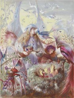 John Anster Fitzgerald - Fairies and a bird\'s nest