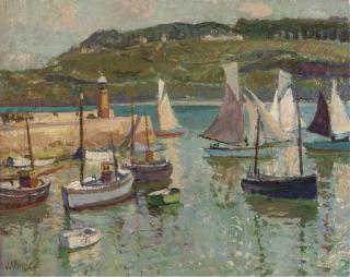 John Anthony Park - Sail Boats And Fishing Trawlers In A Cornish Harbour