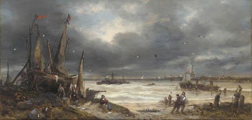 John Anthony Puller - Fisherfolk Working On The Shore; And Figures By A River, A Landscape Beyond