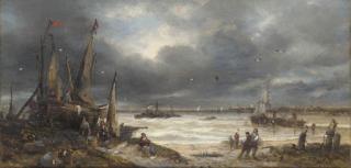 John Anthony Puller - Fisherfolk Working On The Shore; And Figures By A River, A Landscape Beyond