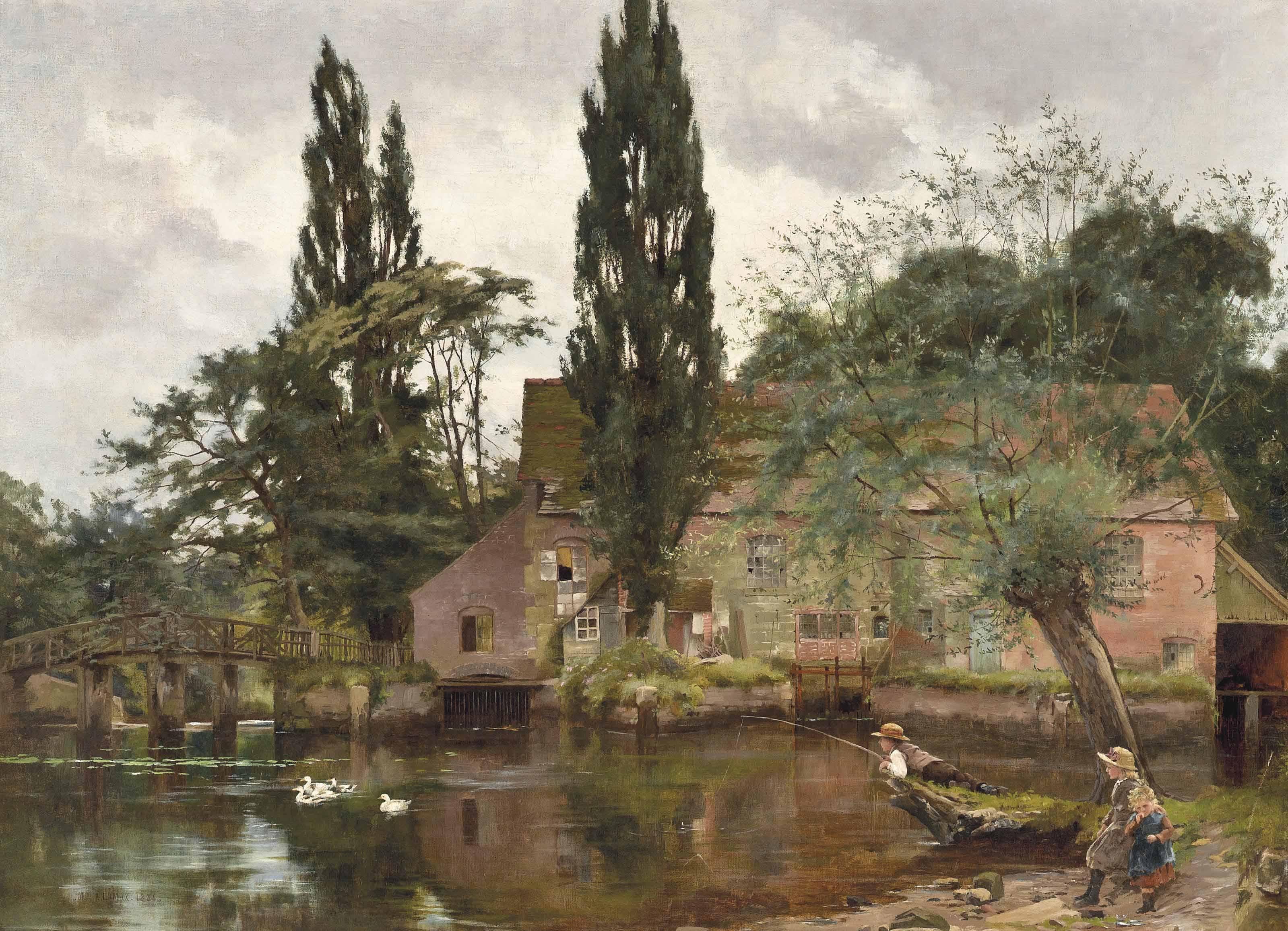 John Arthur Lomax, R.B.A. - Children Fishing In The Avon