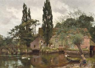 John Arthur Lomax, R.B.A. - Children Fishing In The Avon