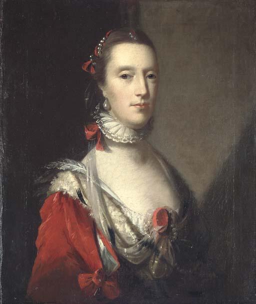 John Astley - Portrait of A Lady, Bust-Length, In An Elaborate Red Dress With Ermine Trim, With A White Lace Ruff, And Pearls In Her Hair