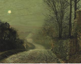 John Atkinson Grimshaw - A country lane by moonlight